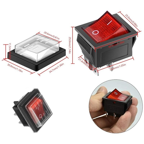 Punainen 4-nastainen On/Off vipukytkin, 4 kpl, DPST, 250V 16A, vedenpitävä, mini vene LED-valo