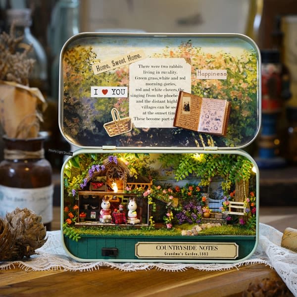 One Piece Tiny House Byggesæt for Voksne DIY, Tiny House Kit i Kasse, DIY Håndværk Gave til Kvinder (Pastoral Notes) - 14,3*8,4*2,6 cm