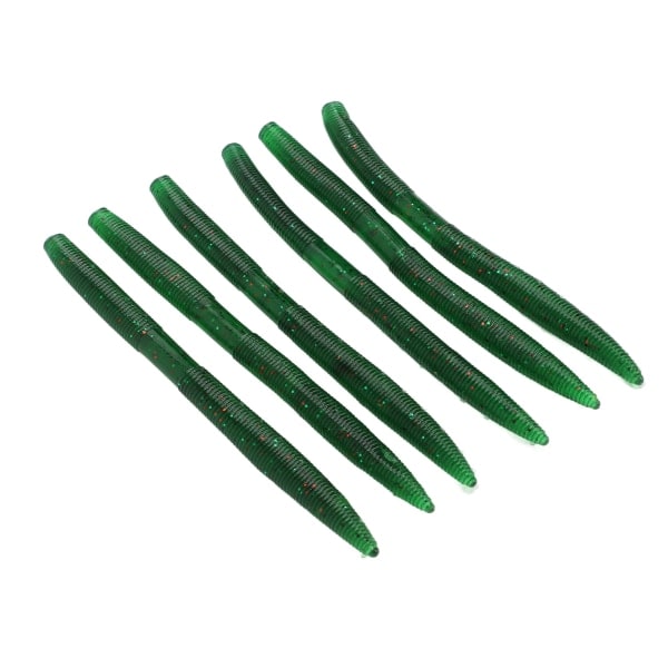 6 stk/sett Fiskebete Nudelorm Bittålig PVC Myk Maggot Daggmask Kunstig Agnsfisk Mørkegrønn