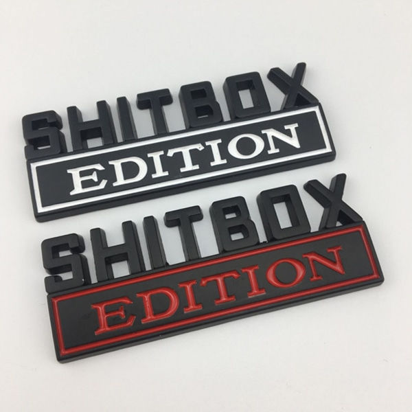 1X 3D ABS-emblem SHITBOX EDITION Badge Bilhale side mærkat Sølv-Sort
