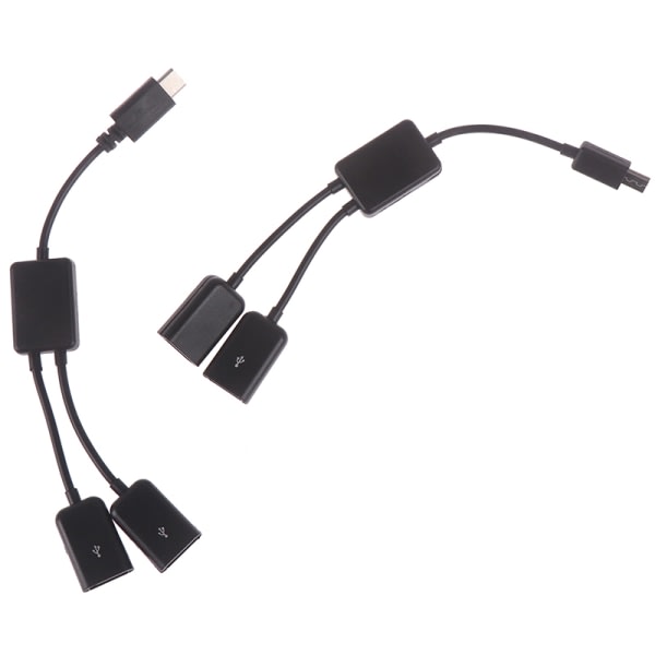 Micro USB / type c til 2 otg dobbelt USB-portar navkabel og sp Sort Type-c Black Type-c