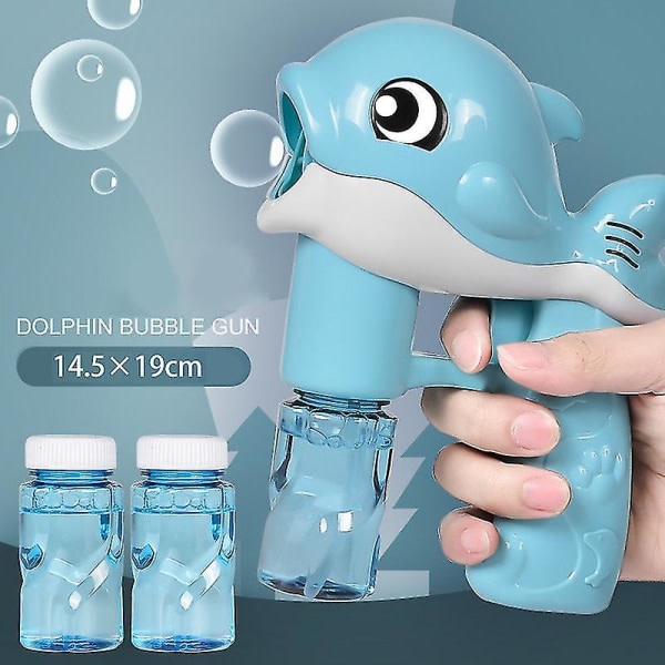 Dolphin Bubble Machine Med 2 Bubble Flaska För Barn Bubble Blower Ljud Lightening Sommar Leksak Födelsedag