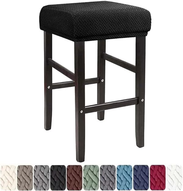 Rektangulära barstolöverdrag, set om 2, töjbara tvättbara överdrag för sadelbarstolar och sminkstolar, vit 2pcs Black