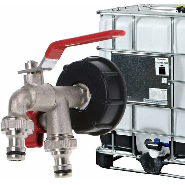 IBC S60X6 Dubbel Utloppsventil i Mässing, 1/2\" Dubbla Ventiler, 1/2\" Utloppsdiameter, 60mm Inloppsdiameter