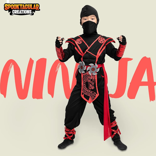 Ninja punaisen lohikäärmeen puku lapsille Halloween-juhliin RED X-Large (13-15yrs)