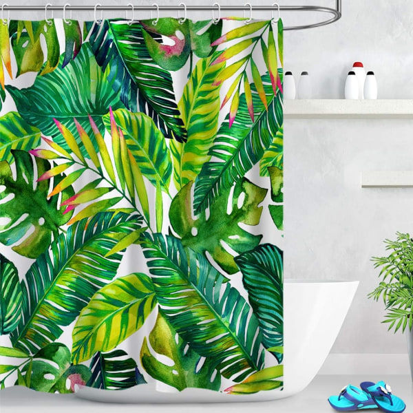 Tropiska gröna blad Duschdraperi - Palmträd Bananblad Design, 180cm x 200cm
