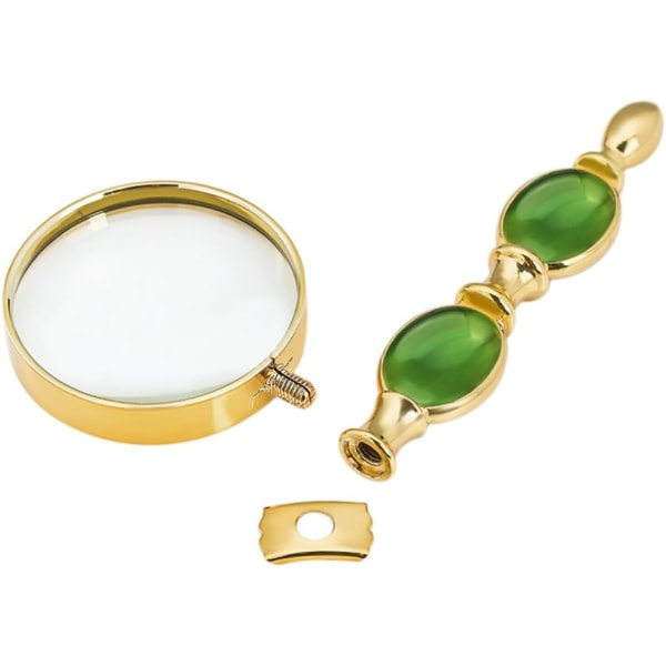 Bærbar Grøn Jade Forstørrelsesglas Guldramme Lupe E