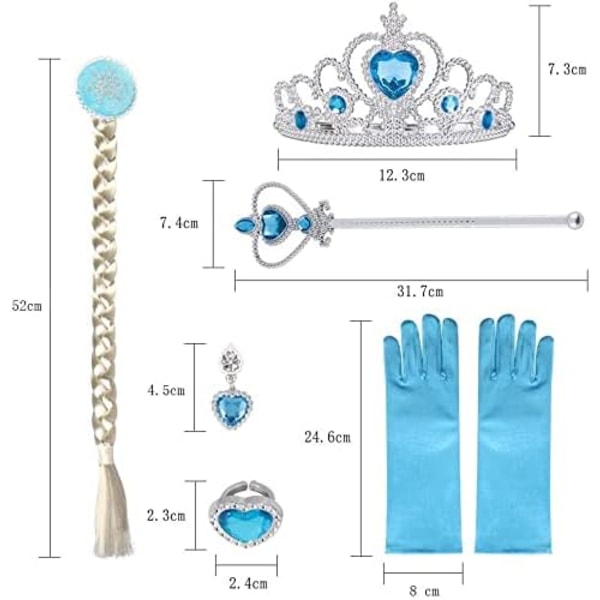 Prinsessan Elsas Kostymtillbehör Set för Barn, Inkluderar Fläta, Tiara, Handskar och Trollstav 6pcs - blue (braids)
