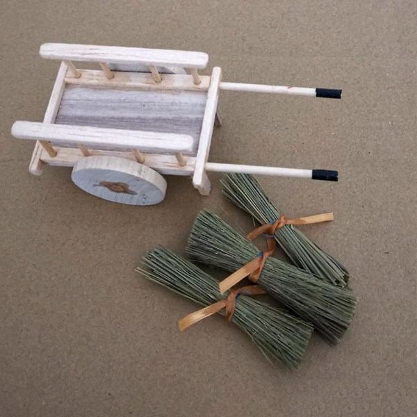 Mini Tillbehör Mini Prydnad Barrow Ornament Shopping Cart Trolley Leksaker Miniatyr Cart（11,5X5CM，Beige）