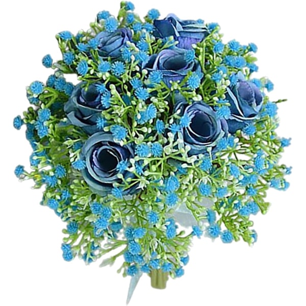 11.02 tum Fake Rosbukett, Konstgjord Silke Gypsophila för Bröllop och Heminredning (Blå Ros) blue rose