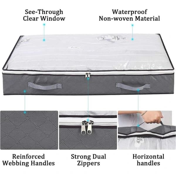 Pieces Storage Boxes for Under the Bed, Foldable Clothes Bags 75L Large Storage Containers with Transparent Window Handle