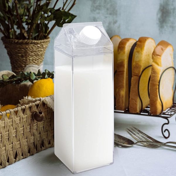2-pack transparent mjölkförpackning Vattenflaska Återanvändbar fyrkantig mjölk
