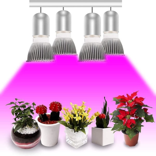 Pære E27 Plantelampe 30w Full Spectrum Vekst Innendørs Hage Plantebelysning Hydroponisk Lampe for Blomstrende Planter [4 Pakk]