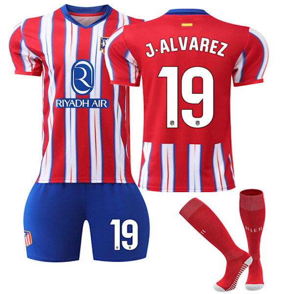 Atletico Madrid 2024-2025 Hjemmedrakt Fotballdrakt for Barn med Sokker - #19 Alvarez Adullt XXL