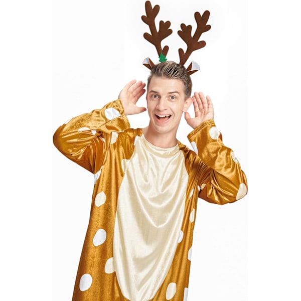 Voksen ren kostume julehjorte fin kjole outfit kvinder mænd dyrekostume med gevir pandebånd Male deer M