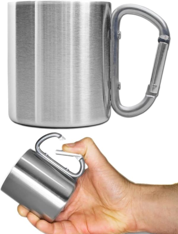 Utomhusmugg, 300 ml rostfritt stål, campingmugg med skruvlock, silver