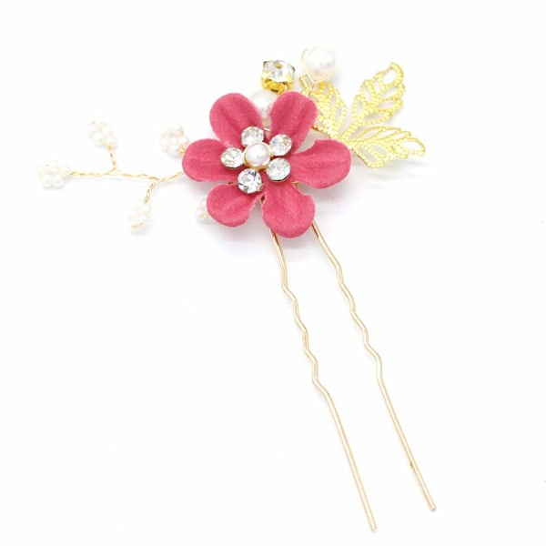 4 st Brudhåraccessoarer Bröllop Hår Sidokam Pärlblomma Hårklämmor (Rosy)