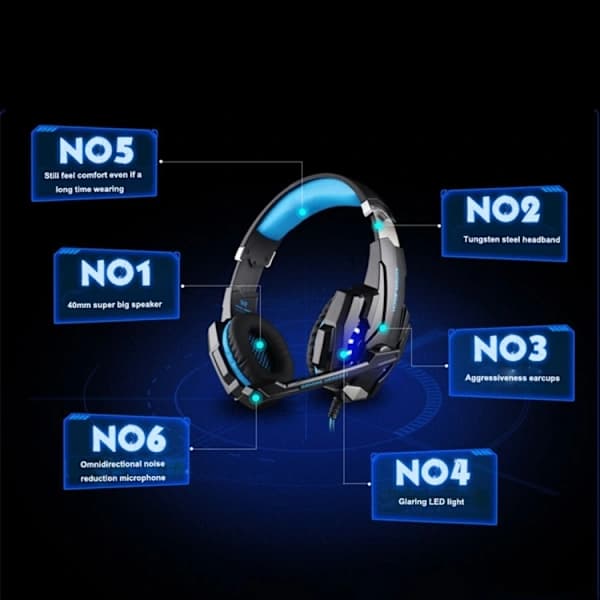 Gaming Headset Kompatibelt med PS4 og PC – Kotion Each G9000 Blå Blå