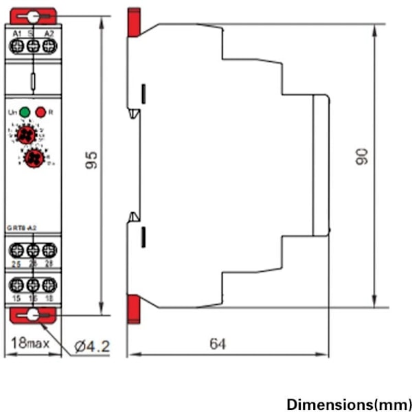 Mini DIN-skenatimerrelä 12V AC/DC 240V med LED-indikator - GRT8-B1