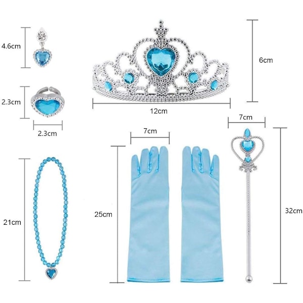 Prinsesse Elsa Kostume Tilbehørs Sæt til Børn, Inkluderer Fletning, Tiara, Handsker og Tryllestav 9pcs - blue (wig)