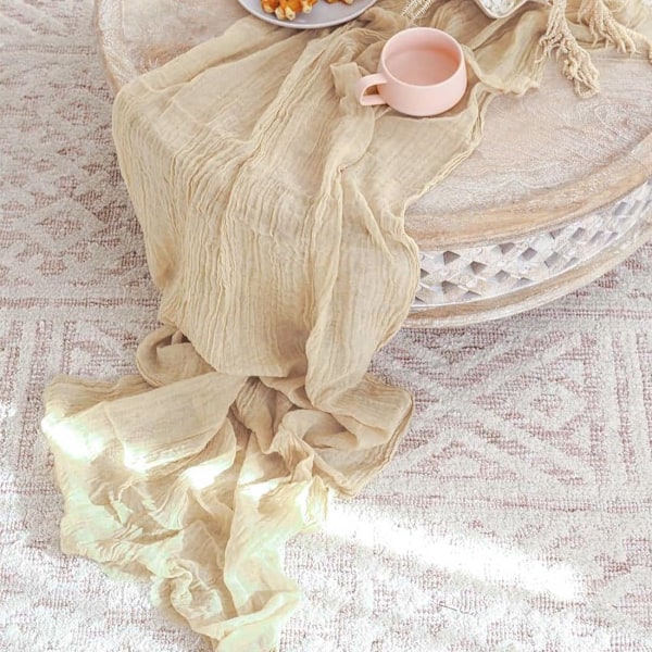 90 x 300 cm boho-stil ostlöpare, gasväv bordslöpare Beige Runner da Tavola