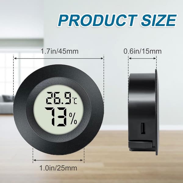 Mini digital hygrometer och termometer 2-pack med LCD-display, inomhustermometer och luftfuktighetsmätare för växthus, reptilterrarium och gitarrfodral, svart