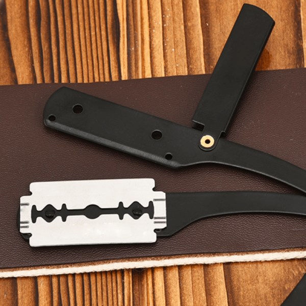 Barberkniv / Shavette i Rustfritt Stål - Skjegg & Øyenbryn Svart