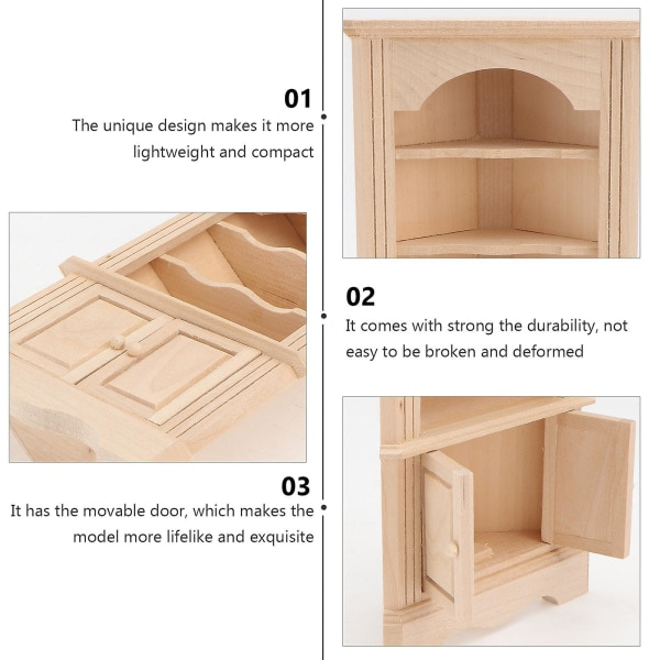 1. Minihus Møbelmodell Skap Minihus Triangulært Skap ModellWOOD Farge 16,2x9,2cm