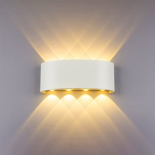 Indendørs væglamper LED-pære 8w vandtæt moderne hvid aluminium væglampe til soveværelse hjem korridor stue (varm hvid)