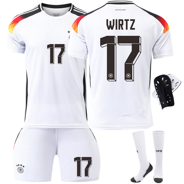Tyskland Hjem Euro 2024 Drakt Fotballdrakt Barn Menn Kit Nr.17 WIRTZ With socks+protective gear L