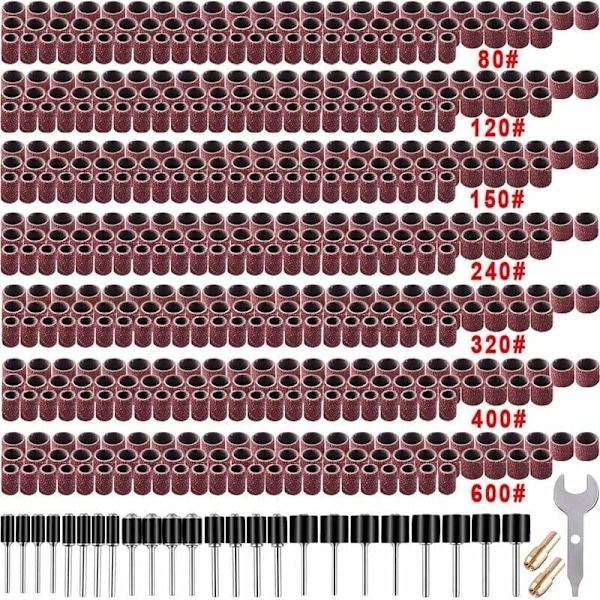 531-osainen hiomarullasetti Dremel-pyörötyökaluihin, sisältää 504 hiomarullaa, 24 rullakaralla ja 2 itsestään kiristyvää istukkaa