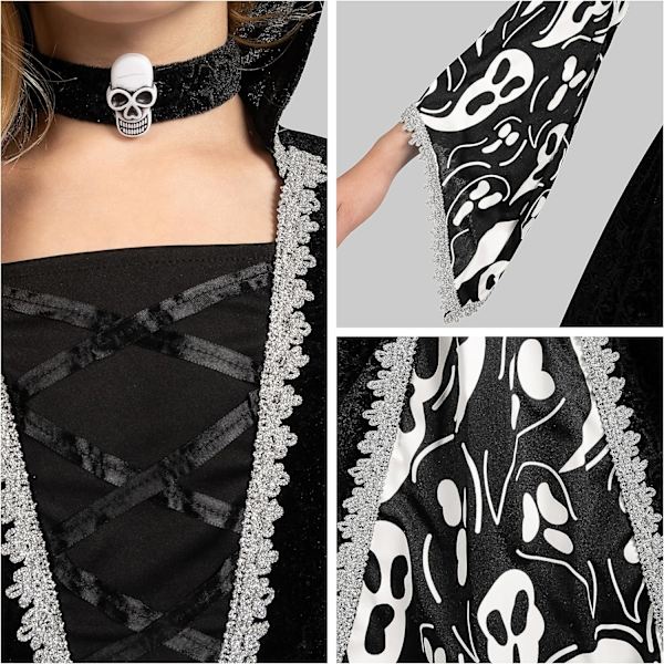 Heks kostyme for jenter, svart kjole med mørk heks-print for jenter halloween kostymer og rollespill Small (5-7 yrs)