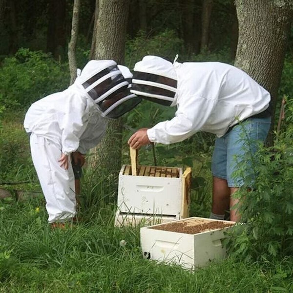 Biodlingskläder med handskar, biodlingsdräkt för barn - Långärmad bomull, barnskydd, biodlingstillbehör (M, Vit).