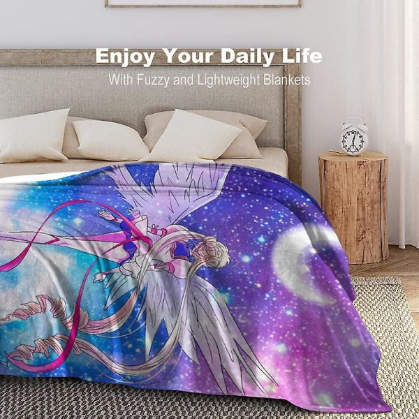 Sailor Moon Flanell teppe - Koselig teppe for sengetøy Anime Fans Gave (blå)-blå-n511 50x40in 125x100cm
