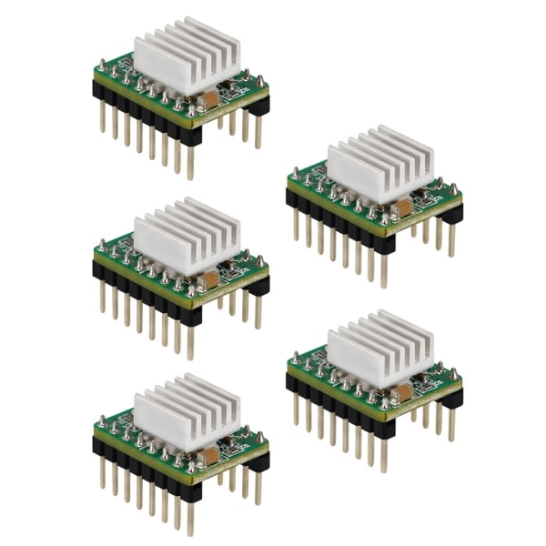 5 stk høypresisjonstrinnsmotor-drivermodul Kjøleribbe for 3D-utskrift A4988 Chip Fem forskjellige trinnresolusjoner