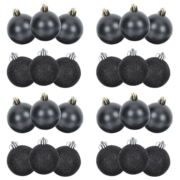 24 st Svart Dekor Xmas Tree Hängande Julgranskulor Julgranskulor Julhängande bollar
