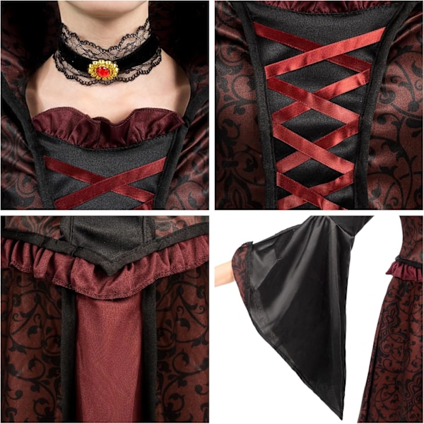 Royal vampyrkostume til piger, Halloweenfest, rollespil, karneval, cosplay, vampyrtemafest S (5 - 7 ans)