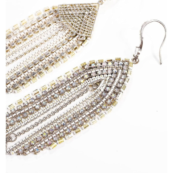 Fringe Ljuskrona Drop Dingle Örhängen För Kvinnor, Boho Long Handmade Bohemian Cz Crystal Rhinestone Statement Chain Wedding Dingle Örhängen För Bal P