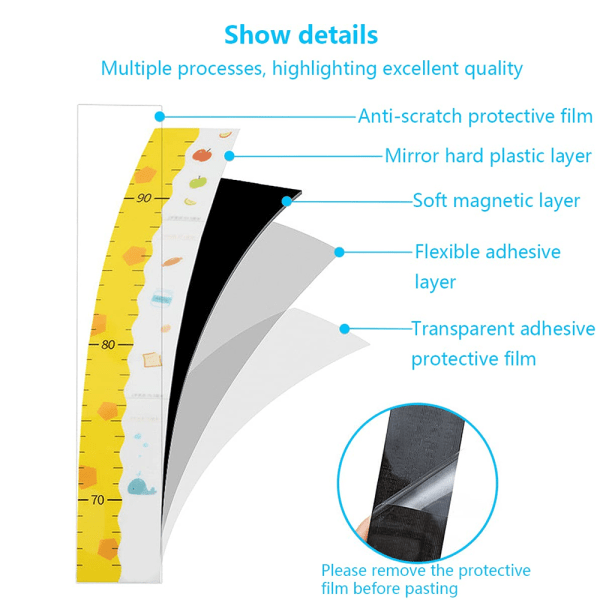 3D Stereo Baby Højde Måler, Baby Vækst Højde Diagram med Dyreformet Bevægelig Magnetisk Sticker Diagram - Stjerne Enhjørning