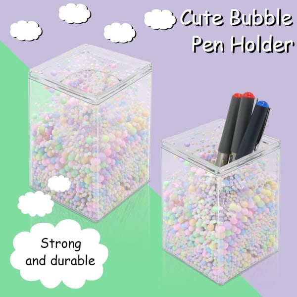 2 stk Søte Bubble Pen Holdere Pennestativ, Akryl Pennekkopp Stativ for Skrivebord, Slitesterk Blyantkopp Potte for Hjem, Skole og Kontor, Fargerik