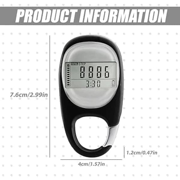 3D Pedometer - Multifunctional Electronic Pedometer with LED Display and Carabiner, Perfect for Running and Walking - White Vit