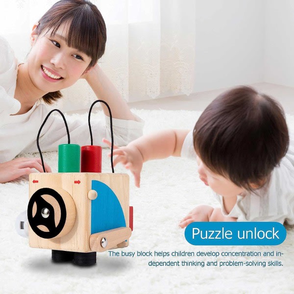 Aktivitetsbord i træ, Busy Block Toy Cube Childhood Interactive