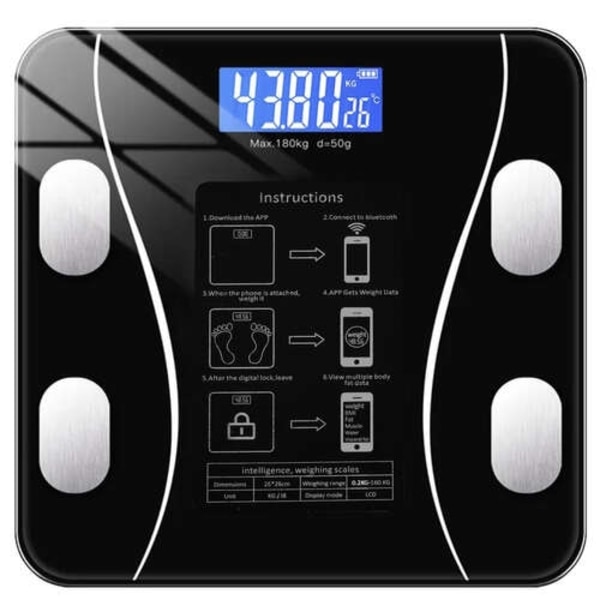 Smart Baderomvekt - Bluetooth Svart Black Black