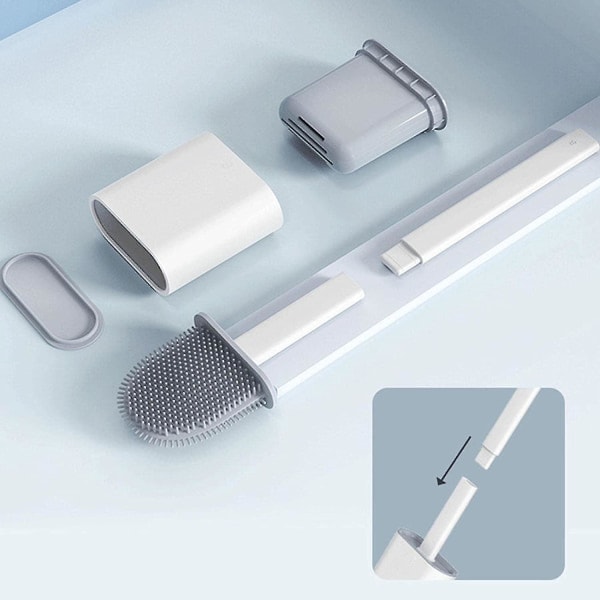 Toalettborste i silikon med hållare, väggmonterad & fristående, hygienisk rengöringsdesign