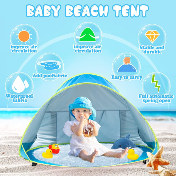 Baby Beach Tält Pop Up Bärbar Skugga Pool UV-skydd Solskydd