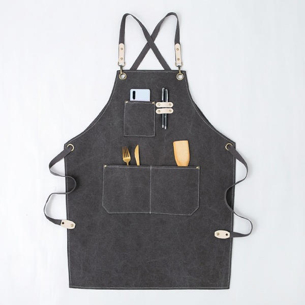 Canvasförkläde, barista, florist, frisör, frisör, florist, restaurang, bar, arbetskläder (grå),