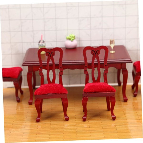 1 set Vintage trä dockhus Hem skrivbordsstol Retro matstolar Dockhus matsal set Miniatyrstol Fairy Garden Bänk