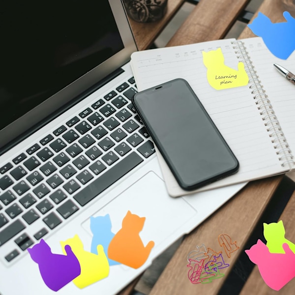 7 Pakk Søte Katt Sticky Notes - Kawaii Memo Pads med Papirklips for Skole og Hjem a