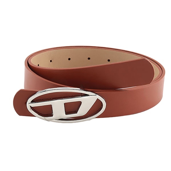 Mode Vintage D Brev Kvinnor Pu Bälten Oval Metal Snap Spänne Apricot One Size Apricot One Size