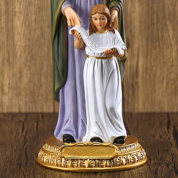 Jungfru Maria med Sankta Anna Välsignad katolsk skulptur Harts Kristen staty för hem Vardagsrum Trädgård Kyrka Dekoration Religiös gåva